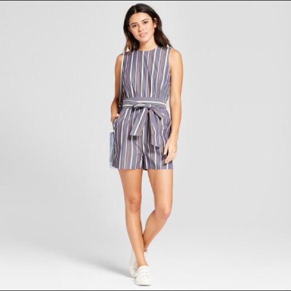 Mossimo Supply Co. Pants - NWT Mossimo Striped Poplin Waist Tie Romper L